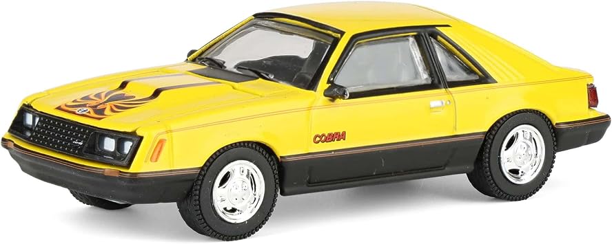 Greenlight 1/64 1979 Ford Mustang Cobra Fastback, Bright Yellow with Cobra Graphics & Stripes, Muscle Series 30 13370-C