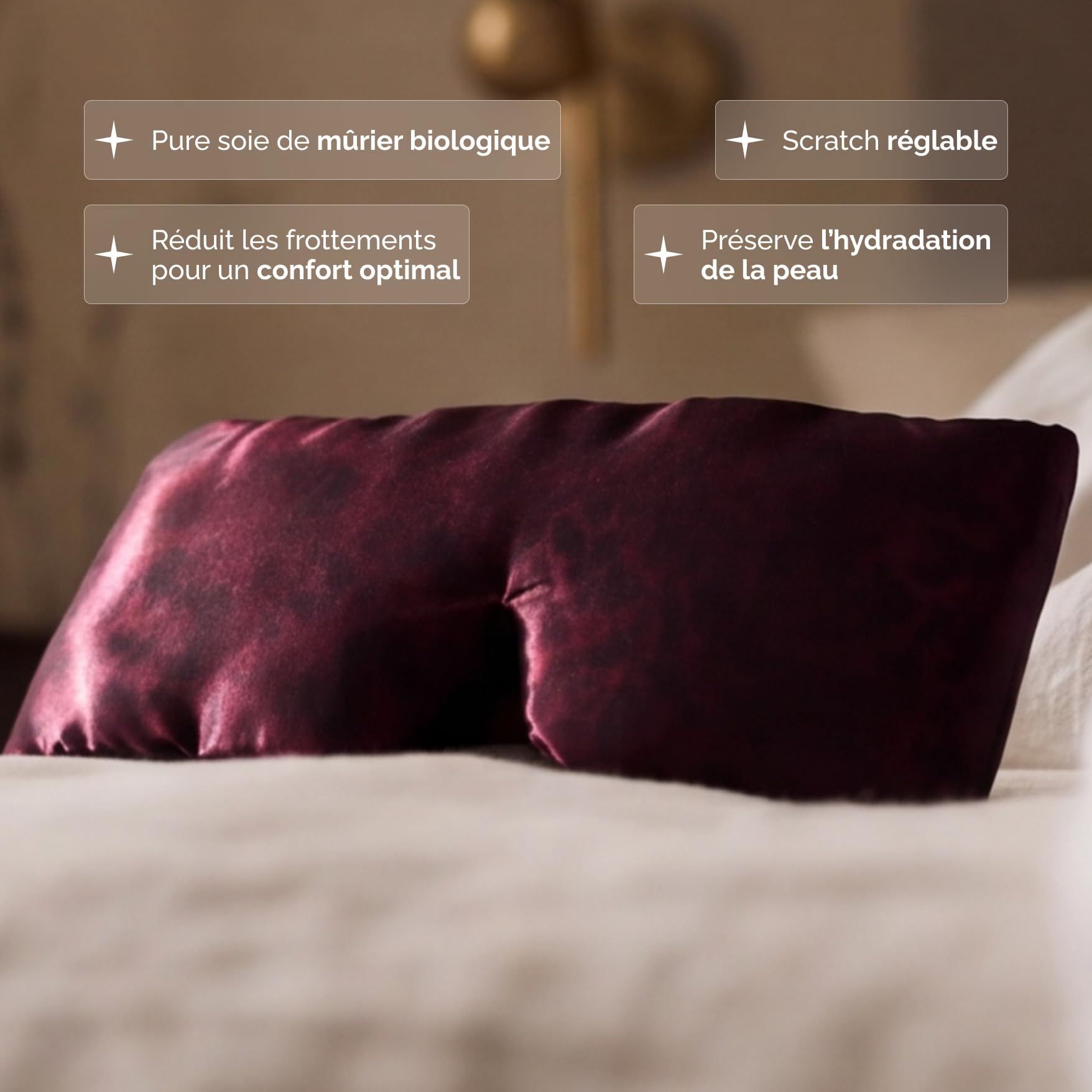 Andromeda bandeau de Sommeil 100% Soie | Bandeau de nuit occultant pour protéger les yeux de la lumière | Voyage, avion, maison, train, hôtel | Lavable | Femme et homme | Glamour