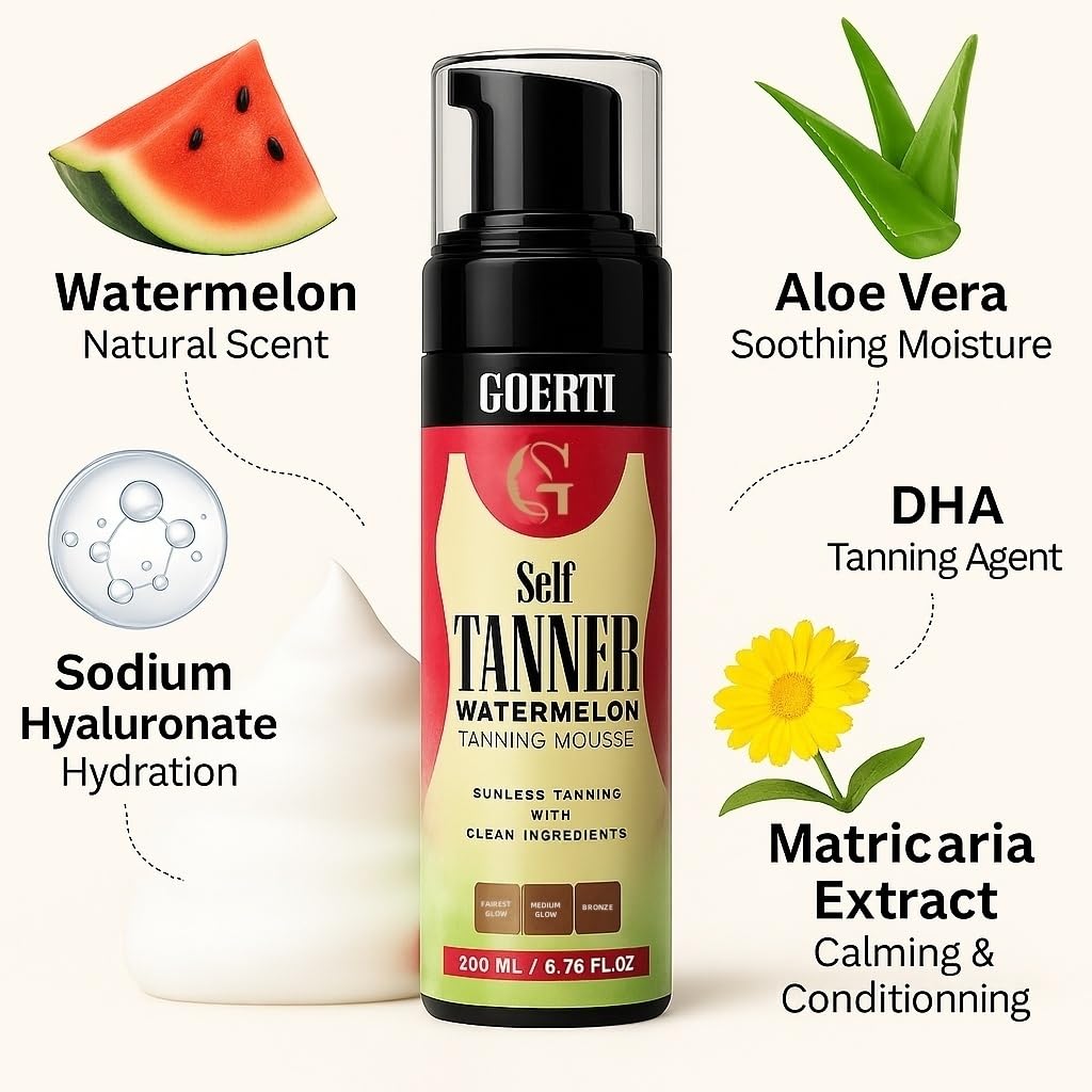 Foaming Sunless Tanner, Self Taning Mousse, Instant Tan, Streak-Free,Quick-Dry Formula for a Natural, Vegan Watermelon Scented Tanning Mousse for Flawless Medium Fake Tan with Tanning Glove - Image 2