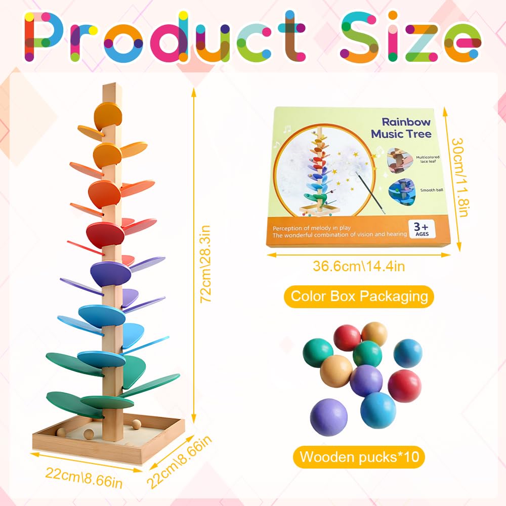 SGZIOO Montessori Sound Tree, 73cm Tumbles Montessori Sound Tree, Colorful Music Tree Wooden Marble Run with 10 Rainbow Balls - Image 2