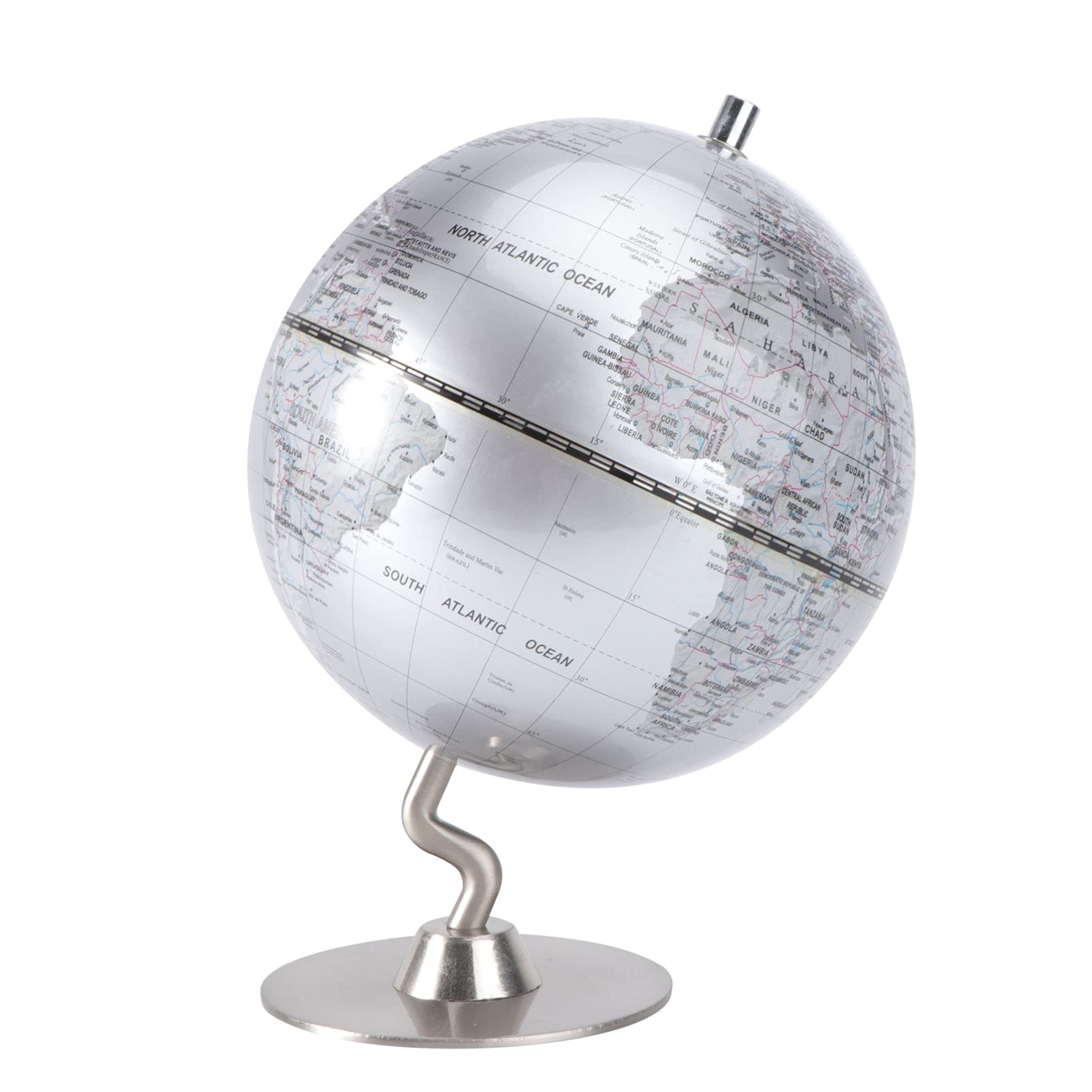 Healifty Earth Globe Statue Retro Antique High Definition World Map Globe Figurine with Stand Geography Teaching Tools for Children Kids Silver