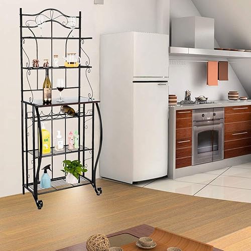 Estante de metal de 5 niveles para hornear de cocina multiuso soporte para horno de microondas con organizador de almacenamiento de vino estante