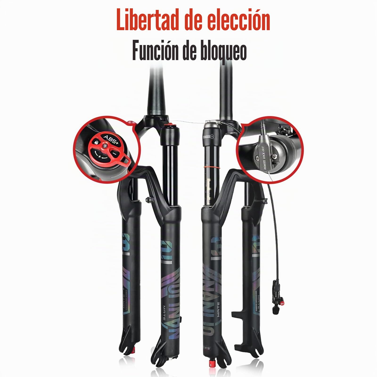 Suspensión de bicicleta de 26/27.5/29 pulgadas, ajuste de rebote MTB recta RL/LO horquilla de montaña para bicicleta QR 100 x 9 mm (MATE-26Straight manual)
