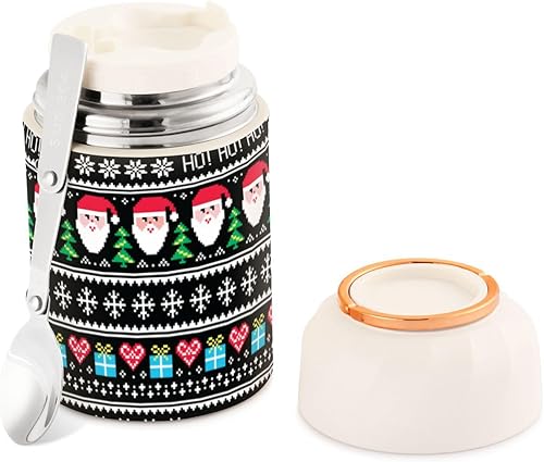 MCHIVER Christmas Santa Presents - Tarro de comida con cuchara de acero inoxidable aislado al vacío, contenedor de alimentos de 17 onzas para sopa