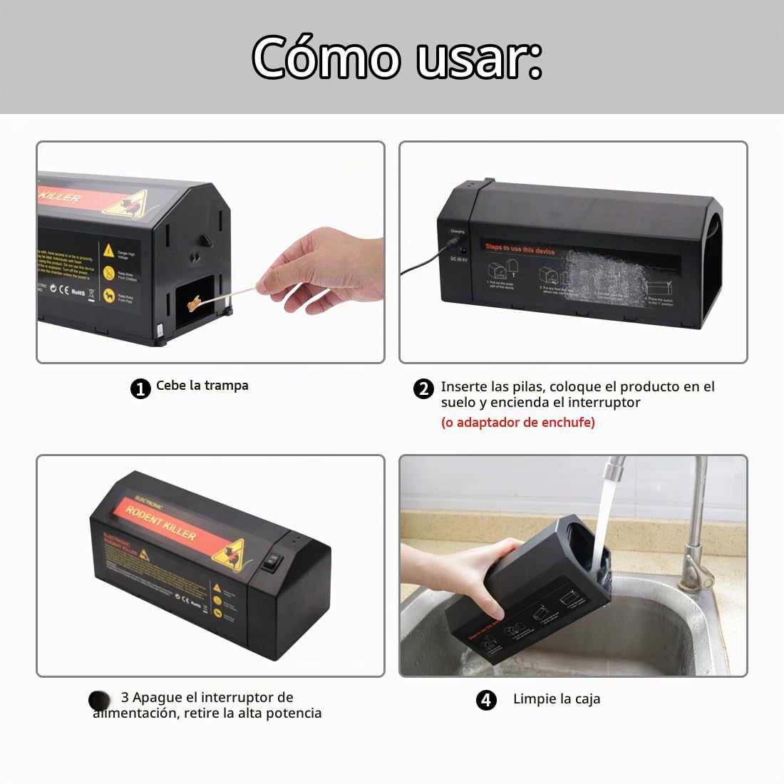 2X Trampa electrónica para Ratas y Ratones,Trampa para casa y jardín,estación de Cebo rápida eléctrica para Ratas,fácil de reutilizar,higiénica, para Ratones Humanos