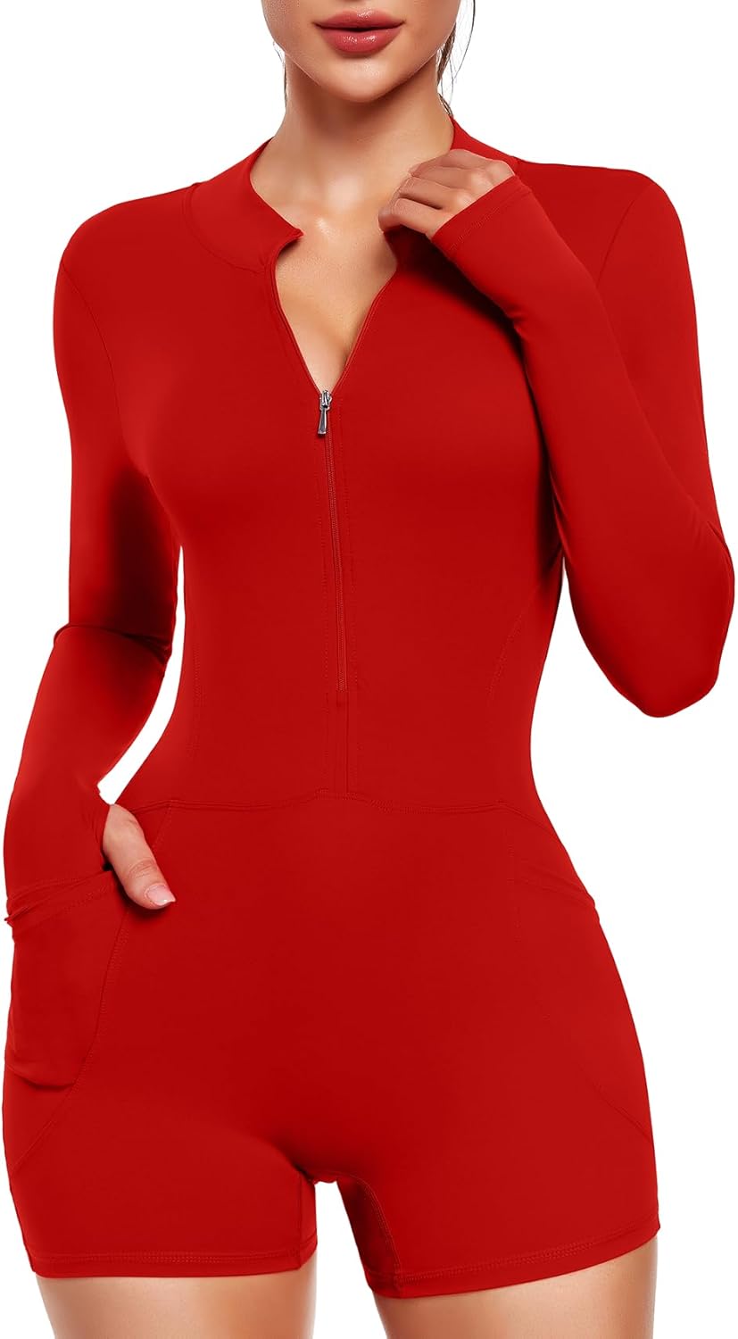 SEASUM Women's Long Sleeve Backless Jumpsuit Side Pocketed Scrunch Butt Sexy Workout Bodysuit Yoga Romper - Image 4