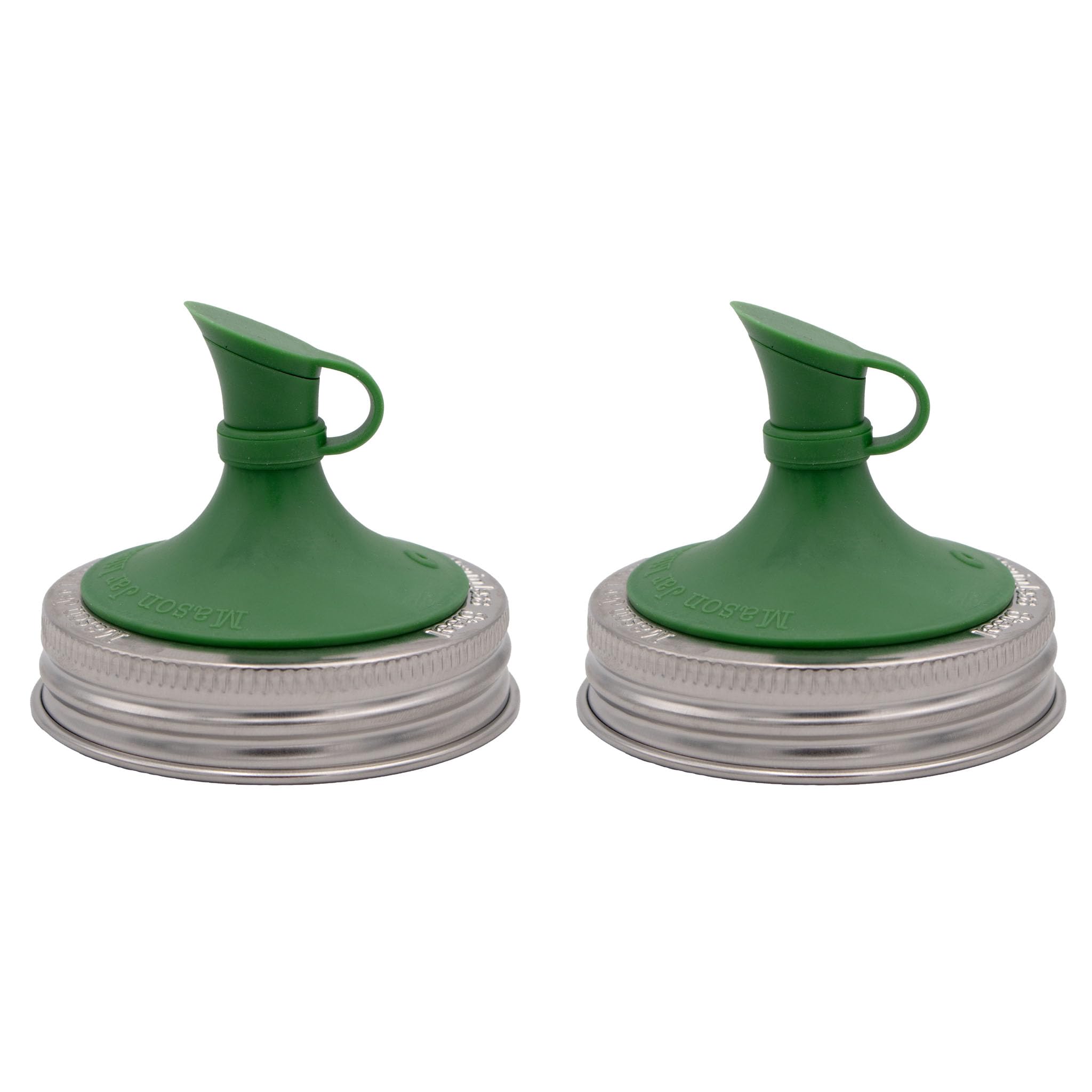 2 Pack Mason Jar Lifestyle Silicone Oil Cruet Insert for Mason Jars with Stainless Steel Bands Sturdy Silicone Seal for Essential Oils, Vinegar, Cooking Oil (Leaf Green, Regular Mouth)