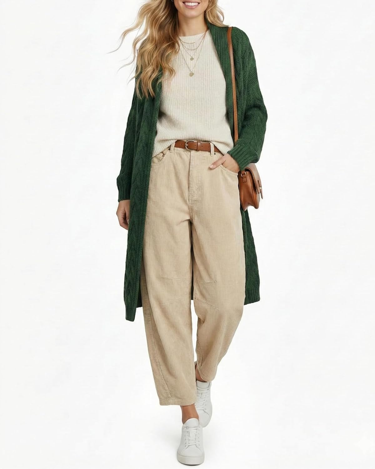 OctMoon Women’s Corduroy Barrel Pants Mid-Rise Elastic Waist Wide Leg Baggy Trousers with Pockets - Image 2