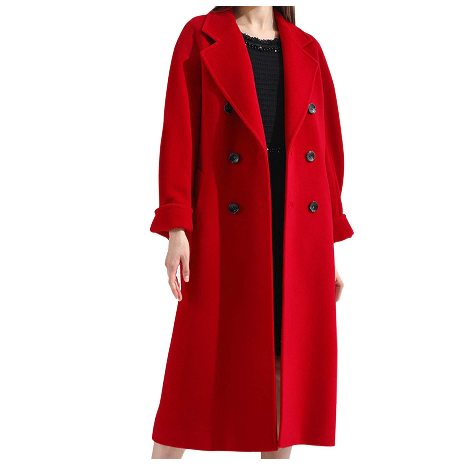 Lapel Slim Fit długi płaszcz damski płaszcz trencz odzież wierzchnia wiatrówka płaszcz damski płaszcz zimowy, Czerwony, M