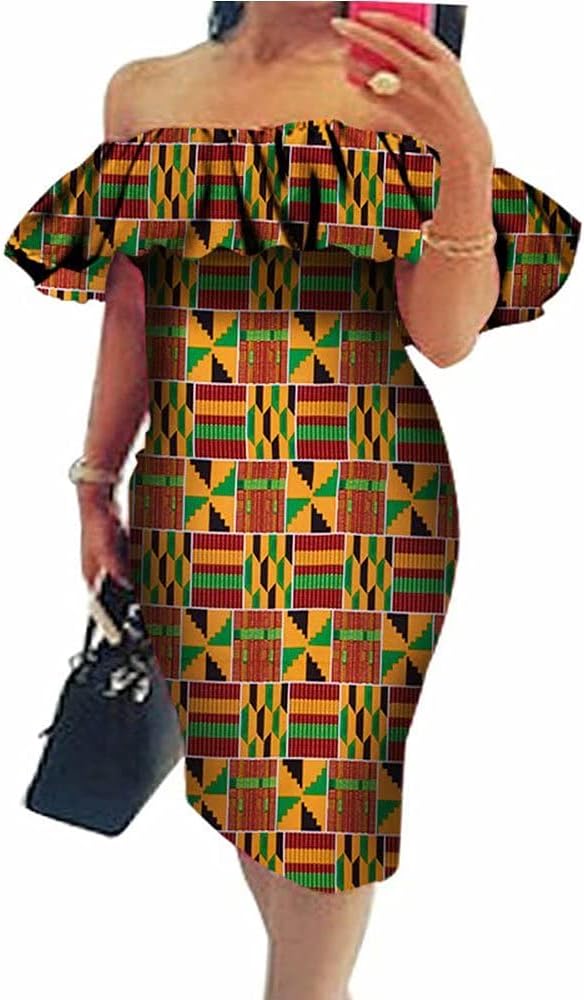 iooiooiAfrica Dresses for Women Dashiki Off The Shoulder African Dress Bazin Plus Size Traditional African Clothing