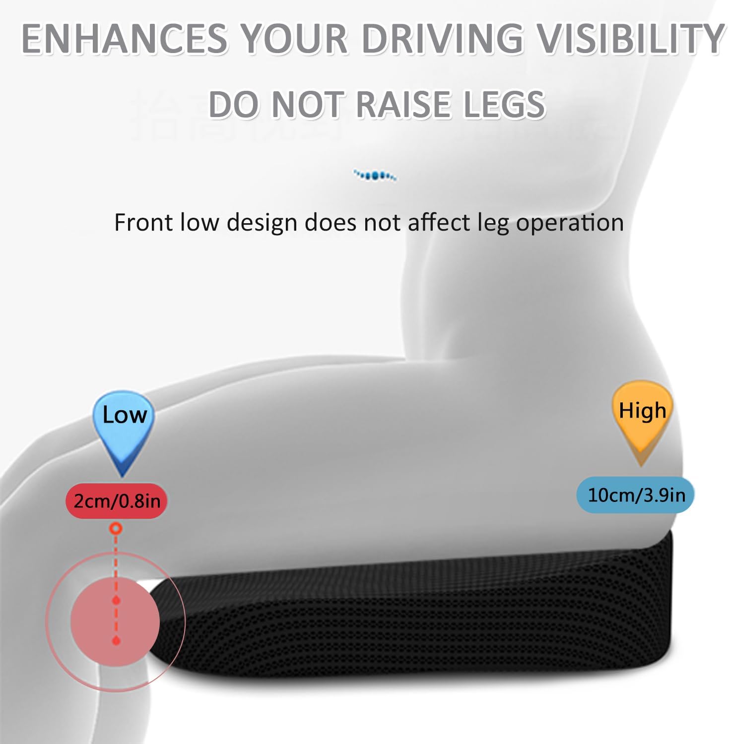 Adult Booster Seat Cushion for Car, 3.94 Inches Height Wedge Car Truck Seat Cushions for Driving, Soft Memory Foam Butt Cushion for Sciatica Tailbone Lower Back Pain Relief, Black
