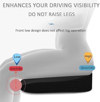 Adult Booster Seat Cushion for Car, 3.94 Inches Height Wedge Car Truck Seat Cushions for Driving, Soft Memory Foam Butt Cushion for Sciatica Tailbone Lower Back Pain Relief, Black