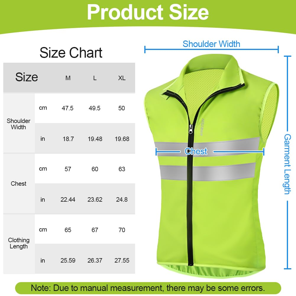 AUYAO Reflektierende Fahrradweste Herren Damen, Windweste Visibility Vest, Warnweste mit Reißverschluss, Ärmellos MTB Radweste, Laufweste Radfahren, Joggen, Winddicht, Atmungsaktiv