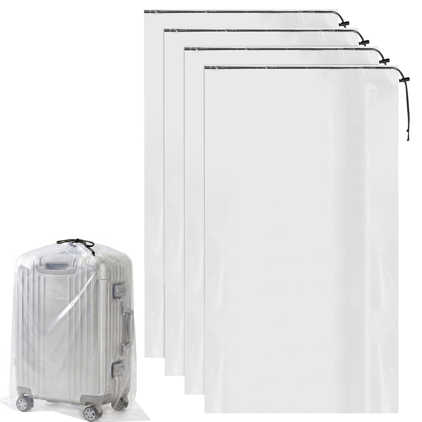 4Pcs Clear Drawstring Plastic Bags Dustproof Clear Luggage Storage Bags Reusable Plastic Suitcase Storage Covers for Travel Cases Suitcase Garage Organizer Quilts Blanket Plush Toy(L 150x250cm)