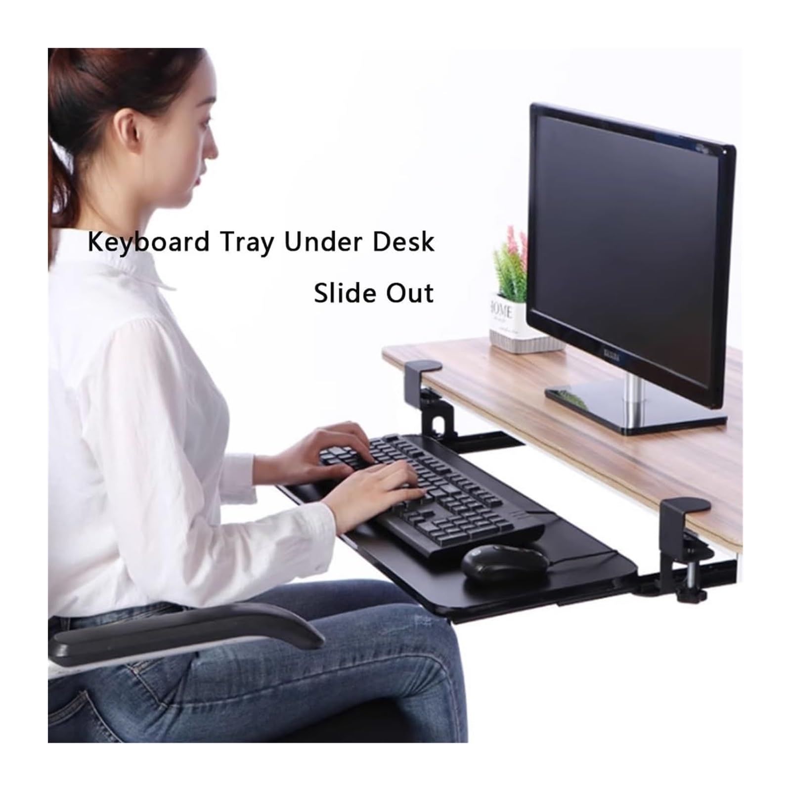 Tastaturablage für den Schreibtisch, Schiebetastaturschublade für Büro, verstellbare Tastaturablage, Computertisch-Erweiterungsplattform (Holz, 75 x 25 cm)