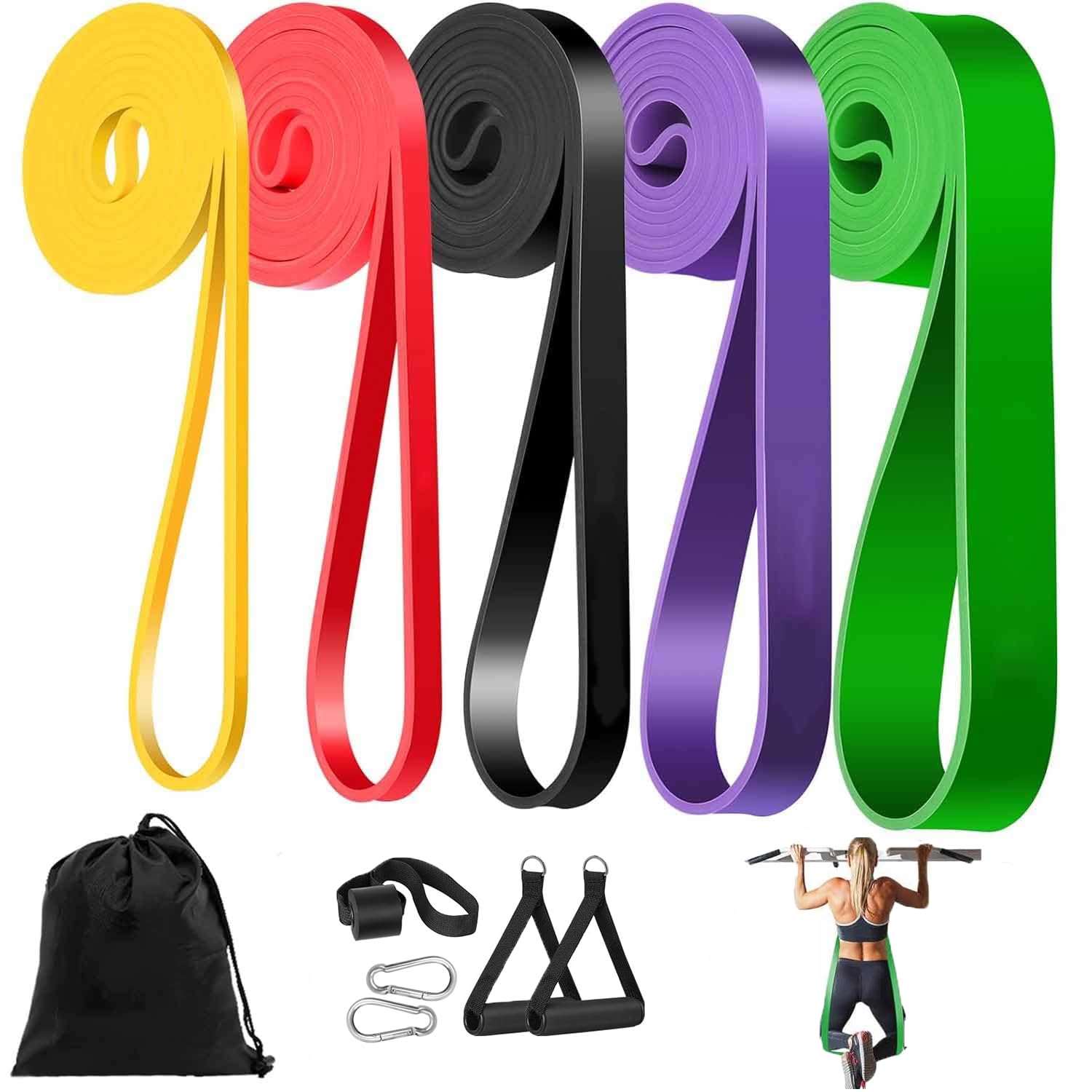 Resistance Bands Set, 5 Pack Sports Exercise Band Strength Training with Door Anchor and Handles, Assist Straps for Pull Ups, Resistance Bands for Men Women, Workout Bands for Home or Gym