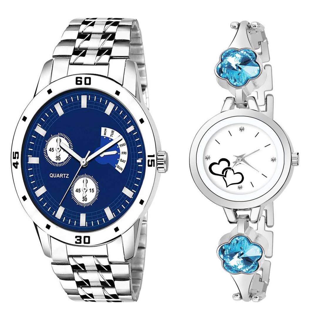 Goldenize fashion Blue Diamond Dial Love Chain Bracelet Couple Combo of 2 Watches (B08F7XVGS1) Amazon Price History, Amazon Price Tracker
