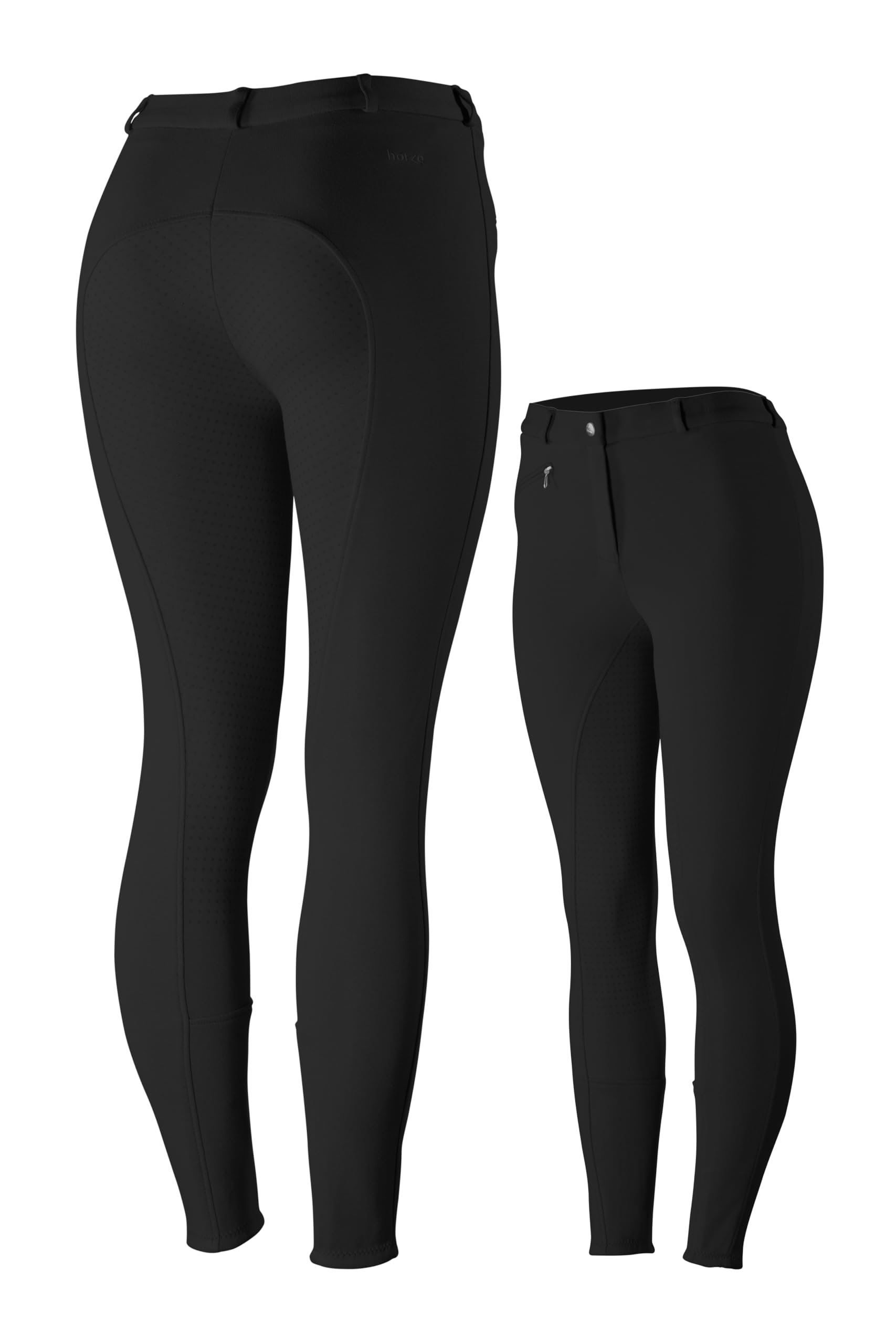 Photo 1 of HORZE Active Women's Horse Riding Silicone Grip Full Seat Breeches | Midrise Waist with Front Pocket - Black - 28
