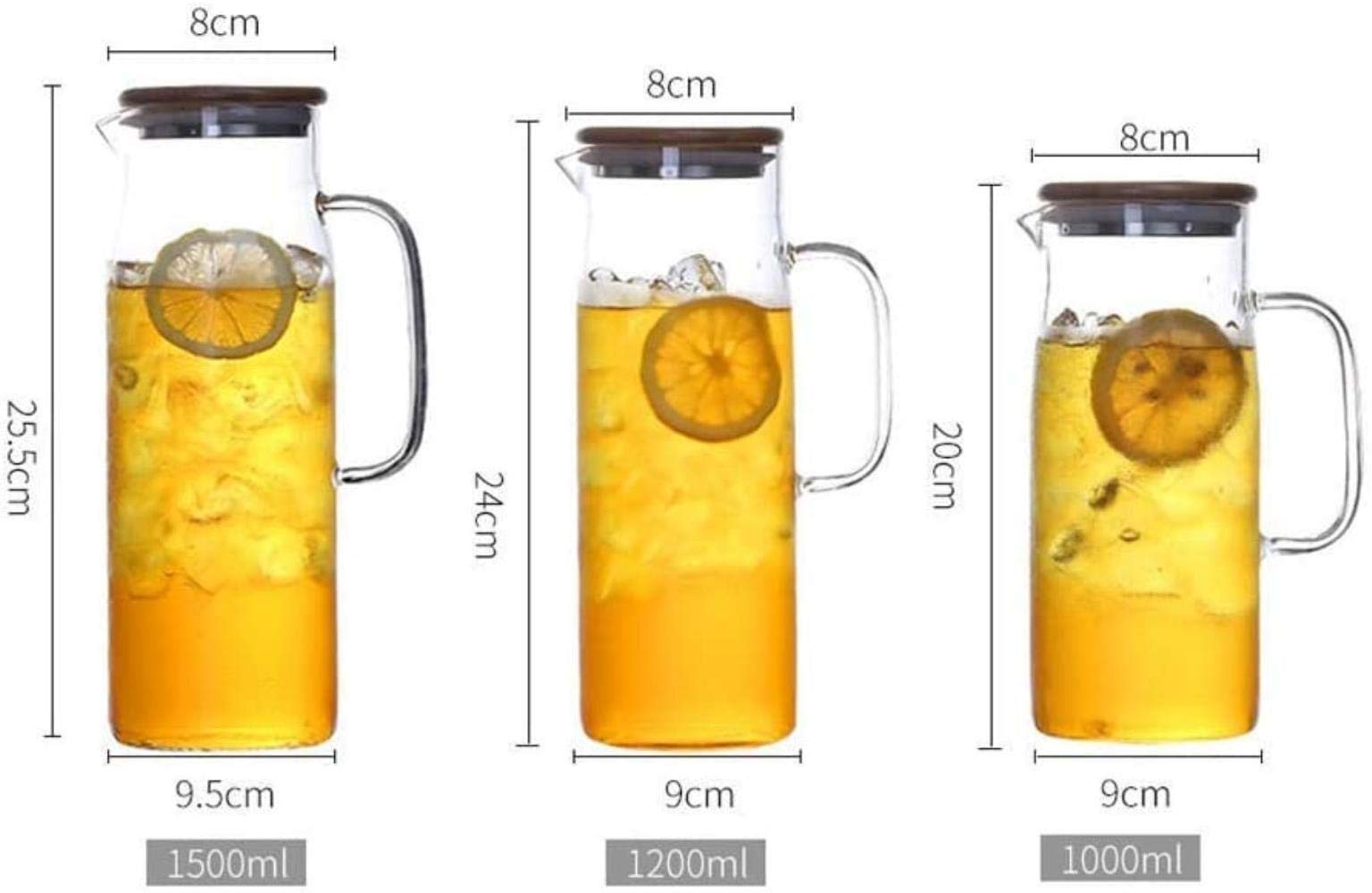 Teiera 1,5 l/litro Caraffa Caraffa in vetro Teiera Tazza Brocca in vetro con coperchio Teiera in borosilicato Caraffa for latte e succhi Bevande Brocca for acqua for acqua calda fredda Tè freddo Vino