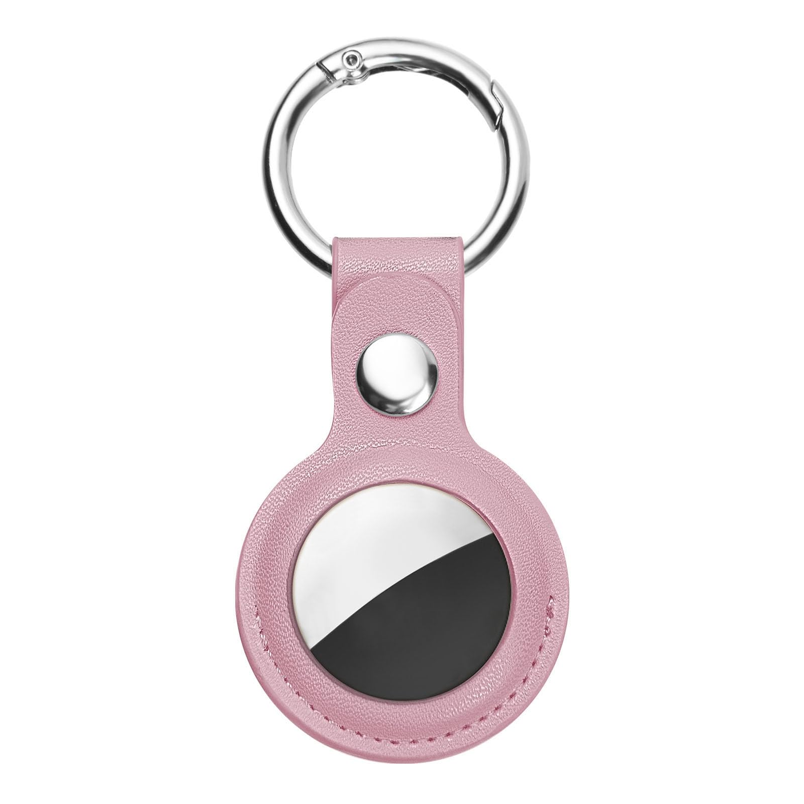 Ainiv Protective Case for Apple Airtags, 1 Pack Pink PU Leather Keyring Case, Tracker Cover for AirTags, Pet Dog Cat Collar Locator Tracker Cover, Key Finder Case for AirTag