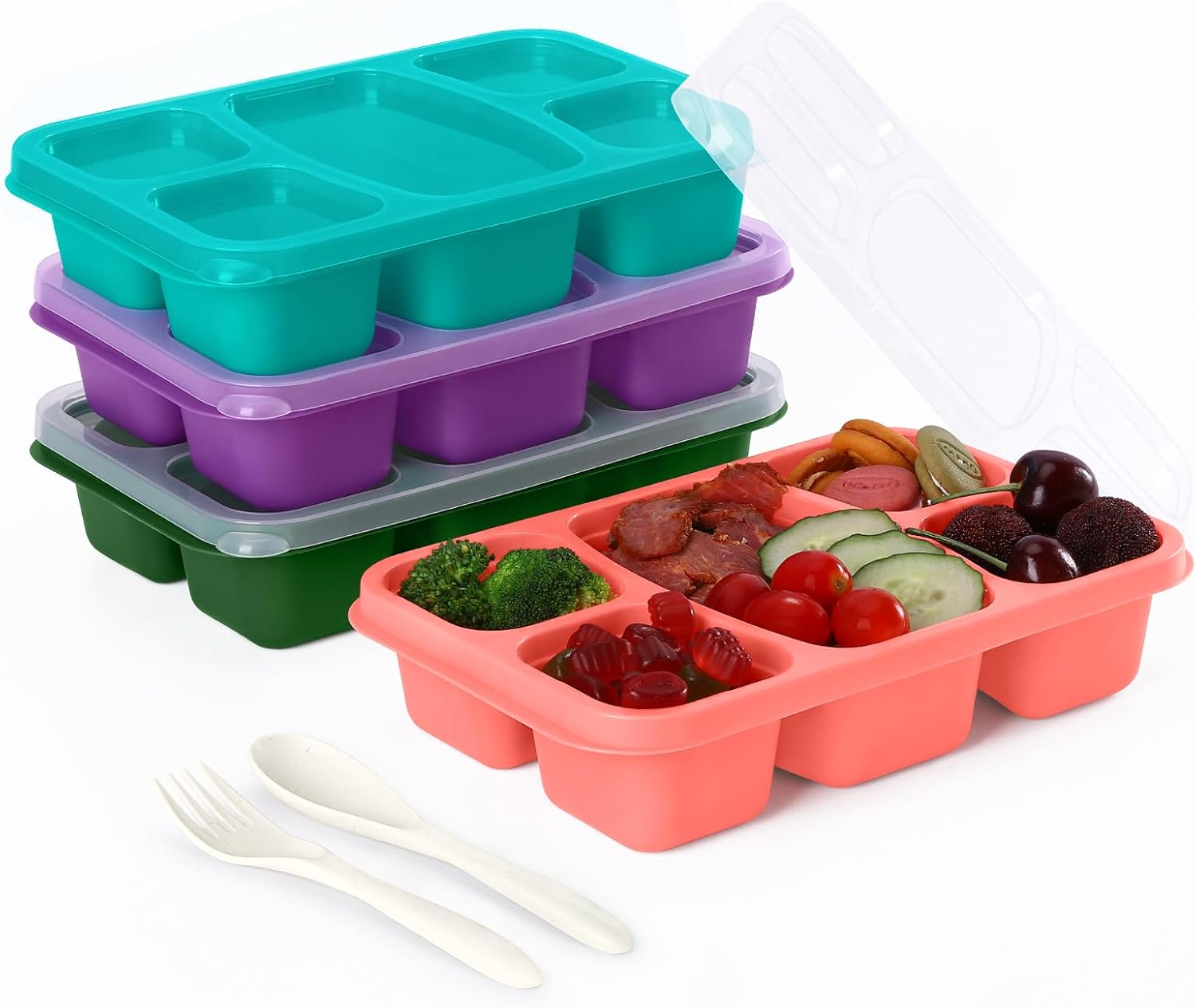 Bento Boxes Adult Lunch Containers 4 Pack, 5 Compartment Reusable Lunchable Containers for Kids, Stackable Snack Box With XXL Space for Sandwiches,Meal Prep for School