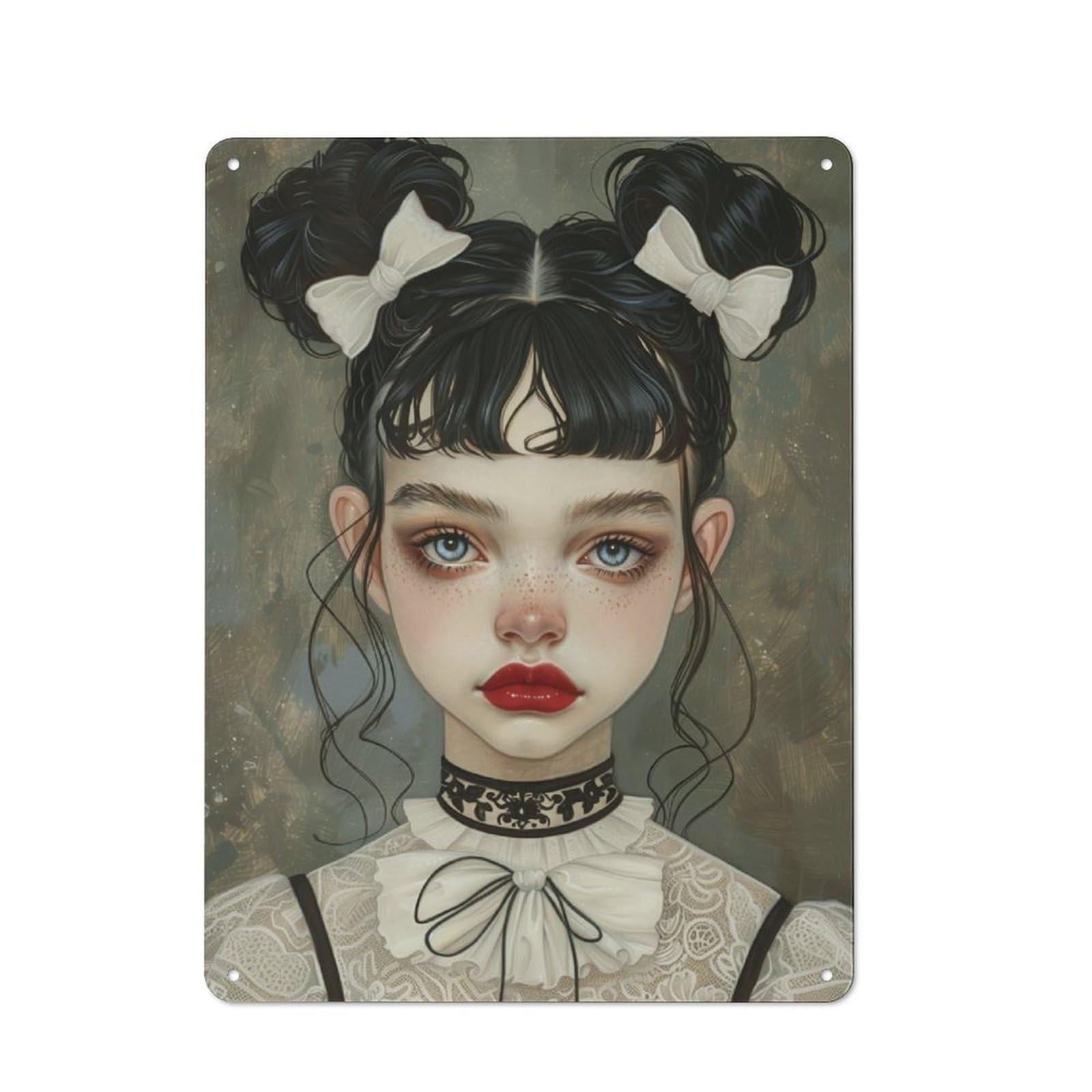 Tin Sign with Female Portrait Design 40x30cm, Weathered Look Industrial Wall Art for Workshop, Basement, Shed Or Games Room