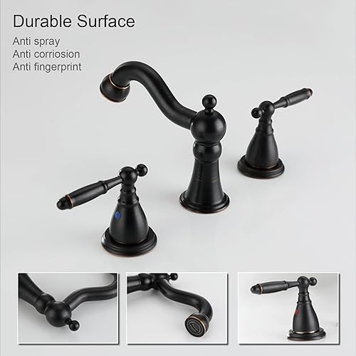 Miniatura 3 de Grifos de baño RKF para fregadero 3 agujeros de bronce frotado con aceite de 8 pulgadas grifo generalizado para lavabo de baño con drenaje manija de