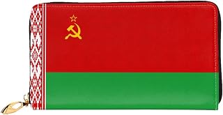 Flag Of Belarus Print Large Capacity Leather Wallet Smooth Zipper Clutch Unisex Travel Wallet