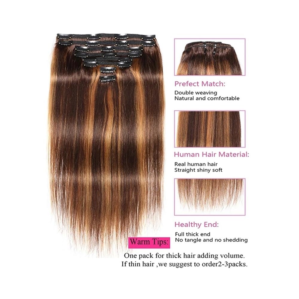 Clip-in-Extensions for glattes Haar for Frauen, brasilianisches Echthaar, unbehandeltes Echthaar, mit 18 Clips, Double Lace Weft, 100 g Easy Installation and Removal(18inch)