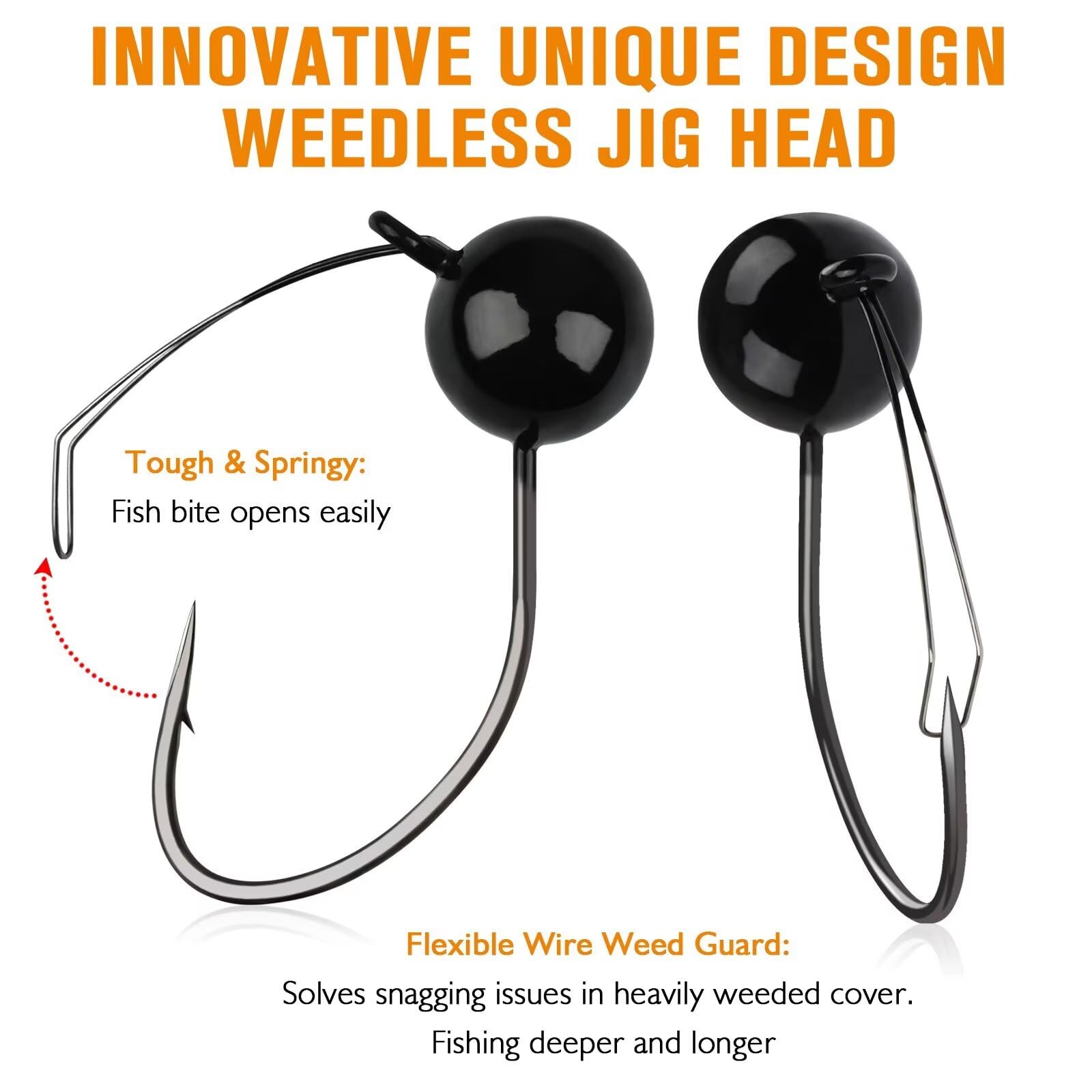 Dovesun 12PCS Weedless Jig Head Wacky Rig Hooks Weedless Fishing Hooks Jig Heads for Bass Fishing Worm Weights Hook 1/16oz 1/10oz 1/8oz 1/5oz