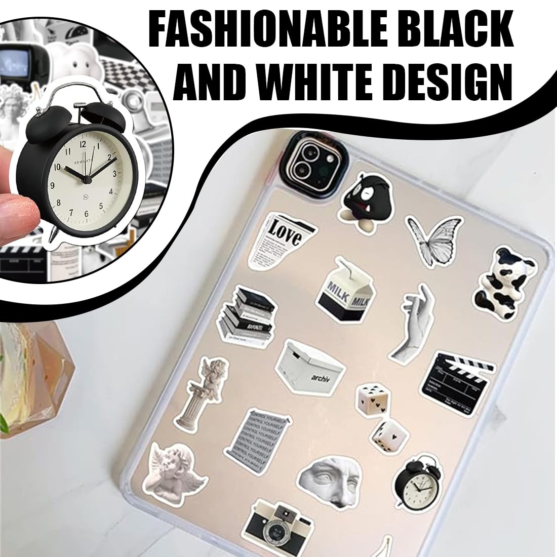 50 Stickers Vinile Bianco E Nero - Adesivi Decorativi Per Laptop, Skate, Phone, Fai Da Te - Foto 10