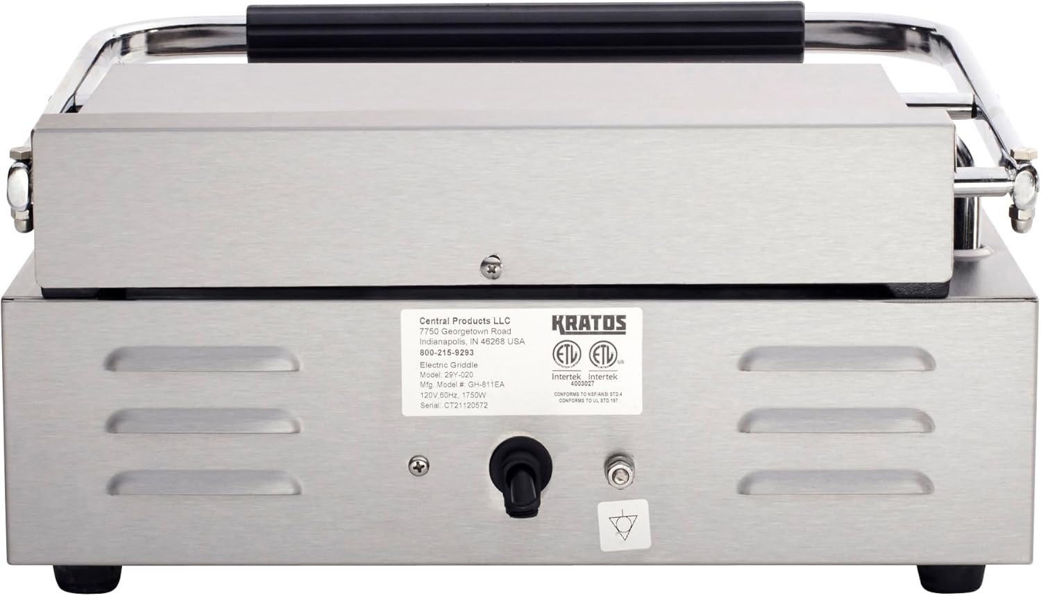 Kratos Commercial Electric Panini Sandwich Grill with Grooved Plates, 14" x 9" Cooking Surface, Commercial Countertop Panini Press, 120V, 1750W (29Y-020) Medium w/ Grooved Plates image 6 of 9 B09YVTZR74