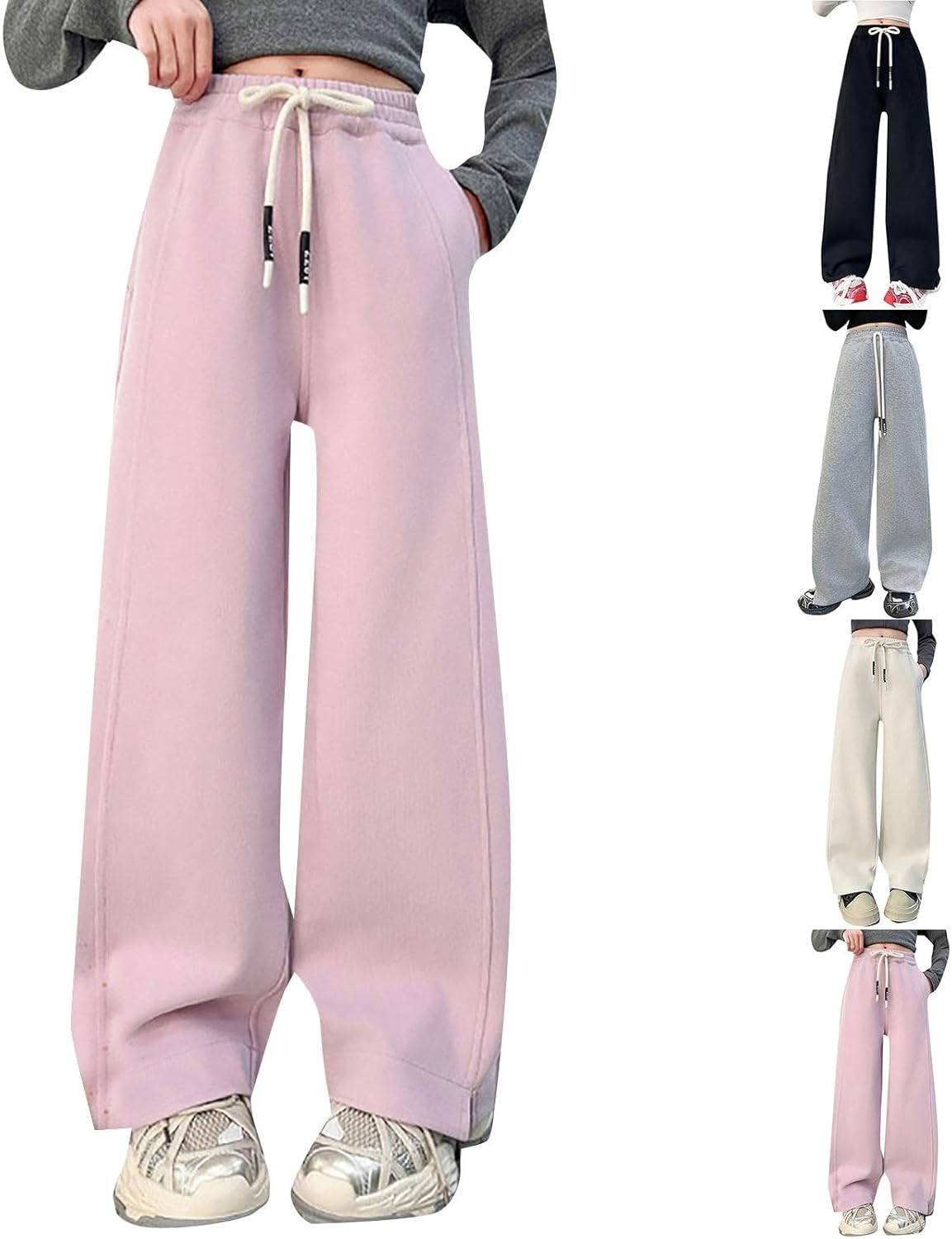 Girls Cotton Casual Straight Leg Pants Kids Elastic High Waist 𝐃rawstring Trousers Teen Autumn Winter Fashion Baggy