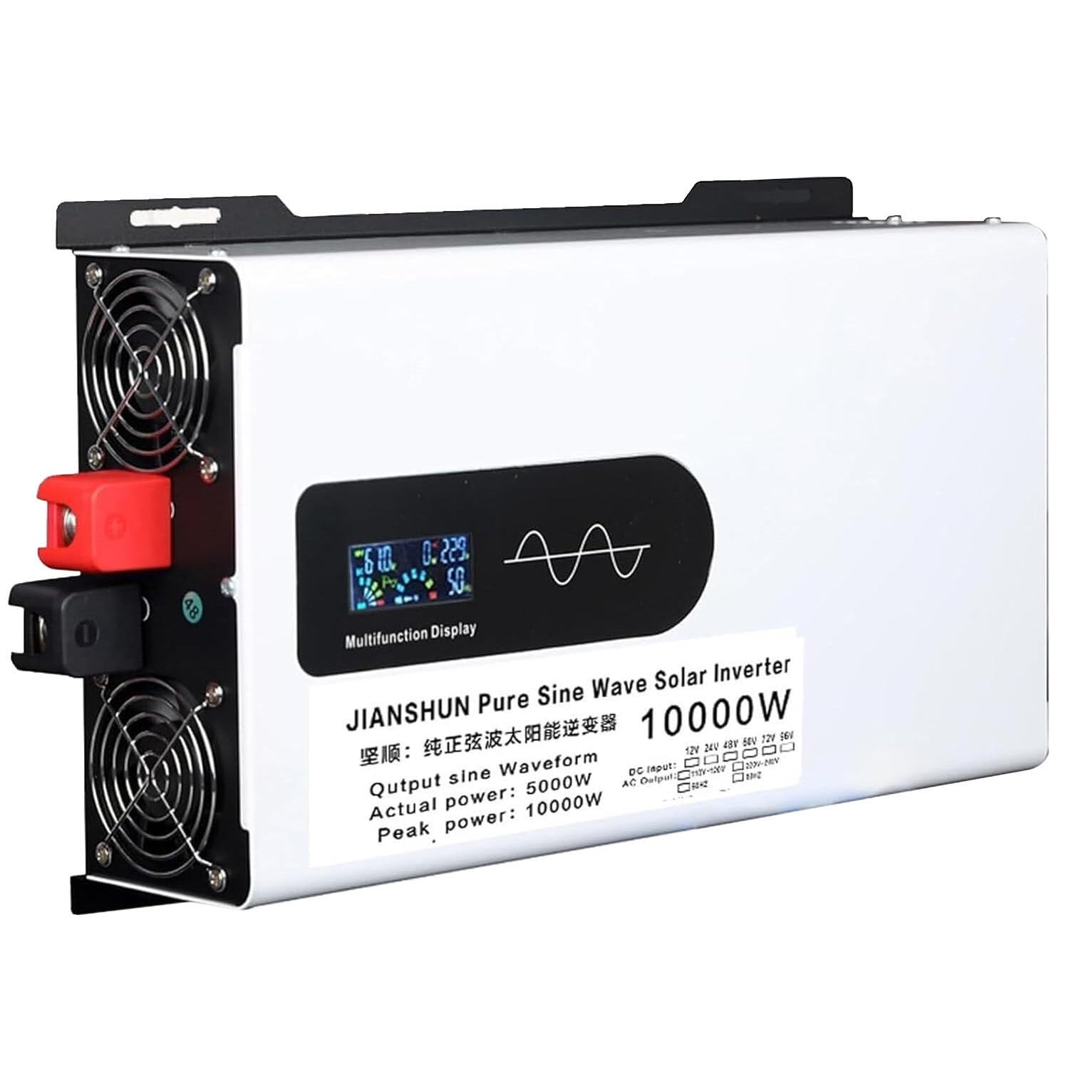 Falownik Sinusoidalny 5000 W–12 000 W I ładowarka Solarna, Konwerter Prądu Stałego 12 V/24 V/48 V/60 V/72 V/96 V Na Prąd Przemienny, Wyposażony W 2 Gniazda Prądu Przemiennego 10000W-12V
