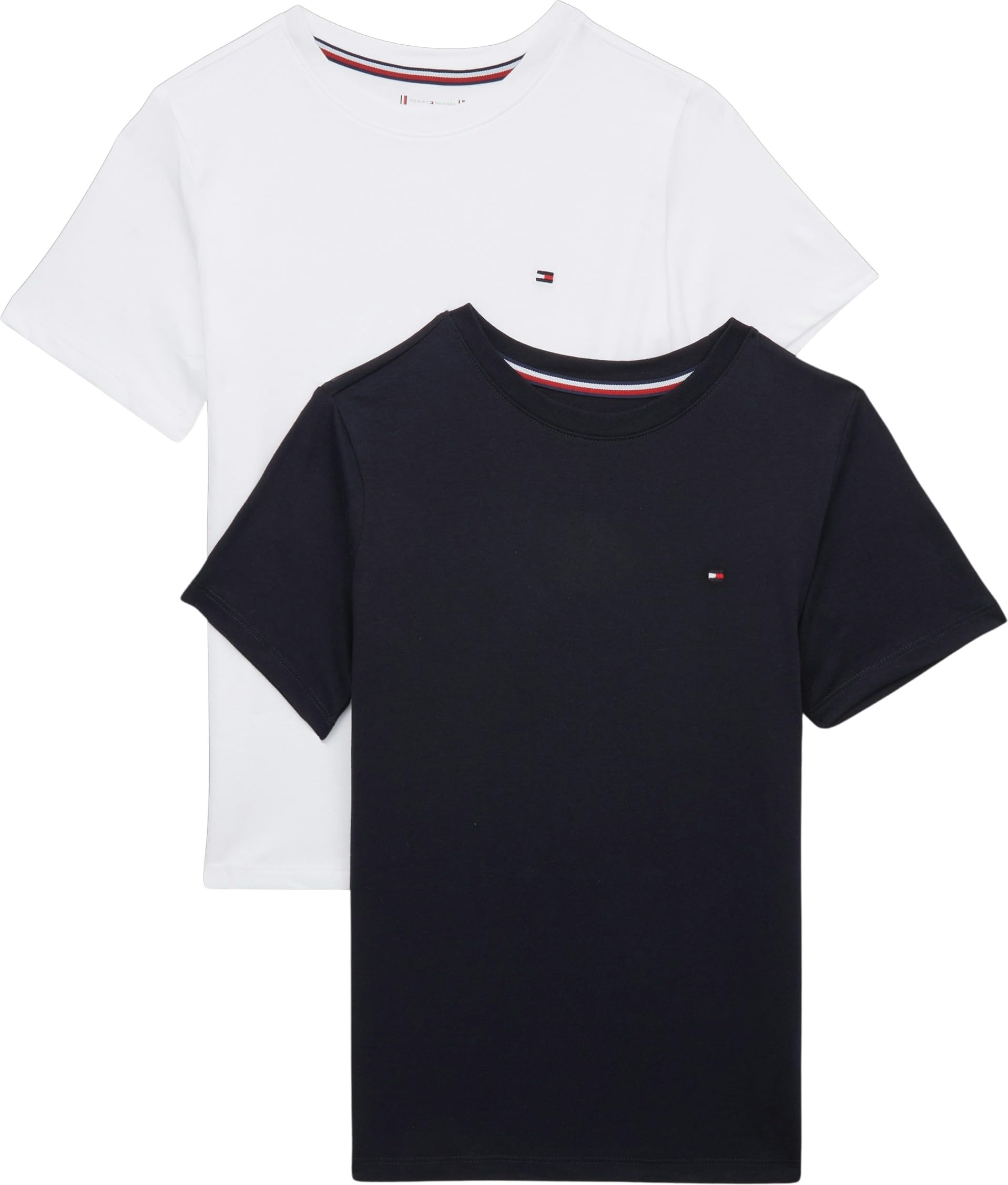 Tommy Hilfiger Chłopcy, 2-pak, organiczna bawełniana koszulka z okrągłym dekoltem, pustynia niebo/biała, Niebieski (Desert Sky/White), 6-7 anni