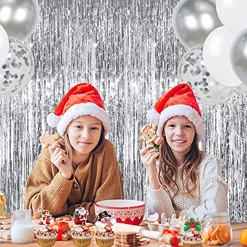 Image of TONIFUL 3Pcs Silver Metallic Tinsel Foil Fringe Curtains,3.28ft x 6.56ft Silver Photo Booth Backdrop Streamer Curtain,Great for Bachelorette,Birthday,Christmas,New Year Party Decorations
