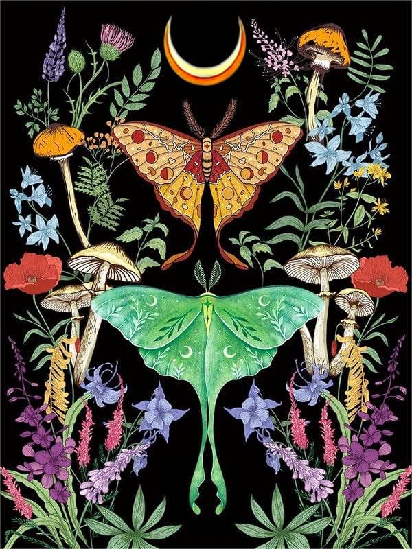 Image of SANYUN Diamond Art Kits for Adults-Luna Moth,Diamond Painting Kits for Beginners Flowers & Mushroom,Moon DIY Full Drill Paint by Diamonds for Home Decor Gifts 12 X 16 Inch