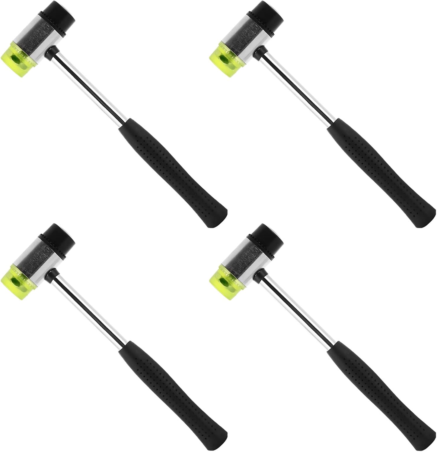 PETTYOLL 4 PCS Rubber Mallet, 25MM Dual Head Plastic and Rubber Hammer with Non-Slip Rubber Handle, Metal Mallet with Replacement Heads for Jewelers, Woodworking, Flooring Installation