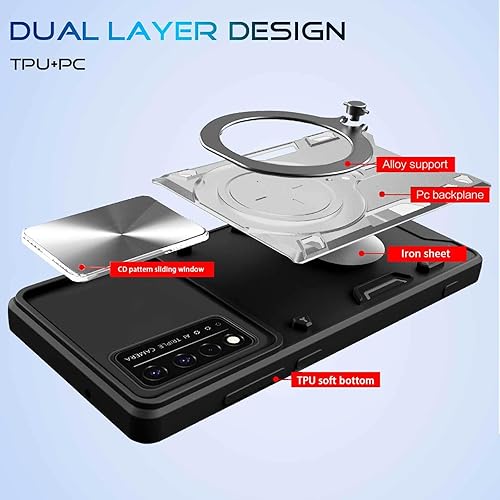 Miniatura 2 de JHWVVTF Funda para teléfono REVVL V+ 5GRevvl V Plus 5G, funda de metal con soporte de anillo para mujeres y hombres, protector de cámara, protección