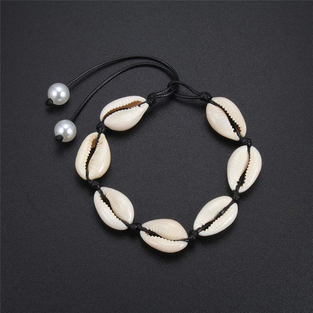 calcetín Pulseras de decoración de moda Pulseras de amistad trenzadas, pulsera de amistad de concha marina beige hecha a mano bohemia Pulsera de tobillo de cuerda negra ajustable Pulseras de joyería d