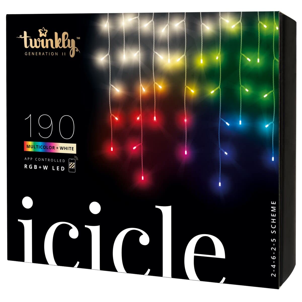twinkly icicle  app-controlled led christmas lights with 190 rgbw 16 million colors  pure warm white leds clear wire indoor and outdoor smart lighting decoration