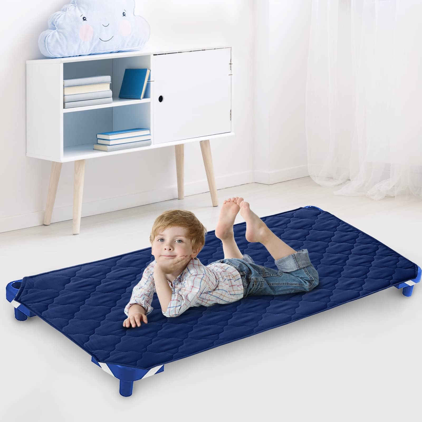 Cot Sheet for Standard Size Daycare/Pre-School Cot Kids Nap Mat Sheet 23" x 51", Children’s Naptime Cot Sheet Padded Cover, Breathable Nap Mat Cover for Boys and Girls, Navy