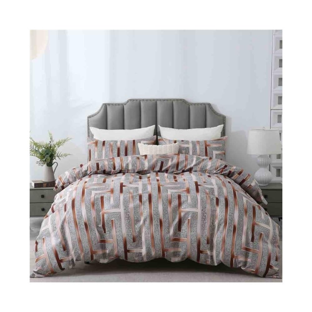 VHKJewE Geometric Strip Lines Bedding Set Modern Abstract Reversible Comforter Cover 2/3pcs All Seasons Set(US Queen(229x229cm))