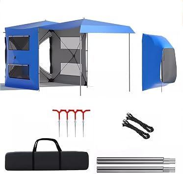Awning, Car Cabana, Camper Awning, Car Camping Accessories, Car Shade Canopy, for 8 Person 6 Sided Shelter Screen TentBlue