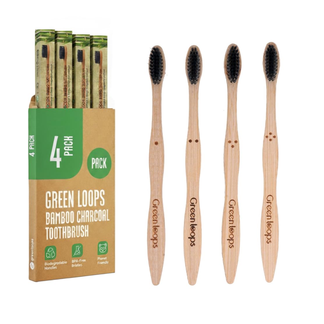 Green Loops Bamboo Toothbrush Pack of 4 | Charcoal Infused Soft Bristles | Eco-Friendly & Antibacterial | Wooden Handle | Biodegradable & Plastic-Free Oral Care for Adults & Kids-image-22