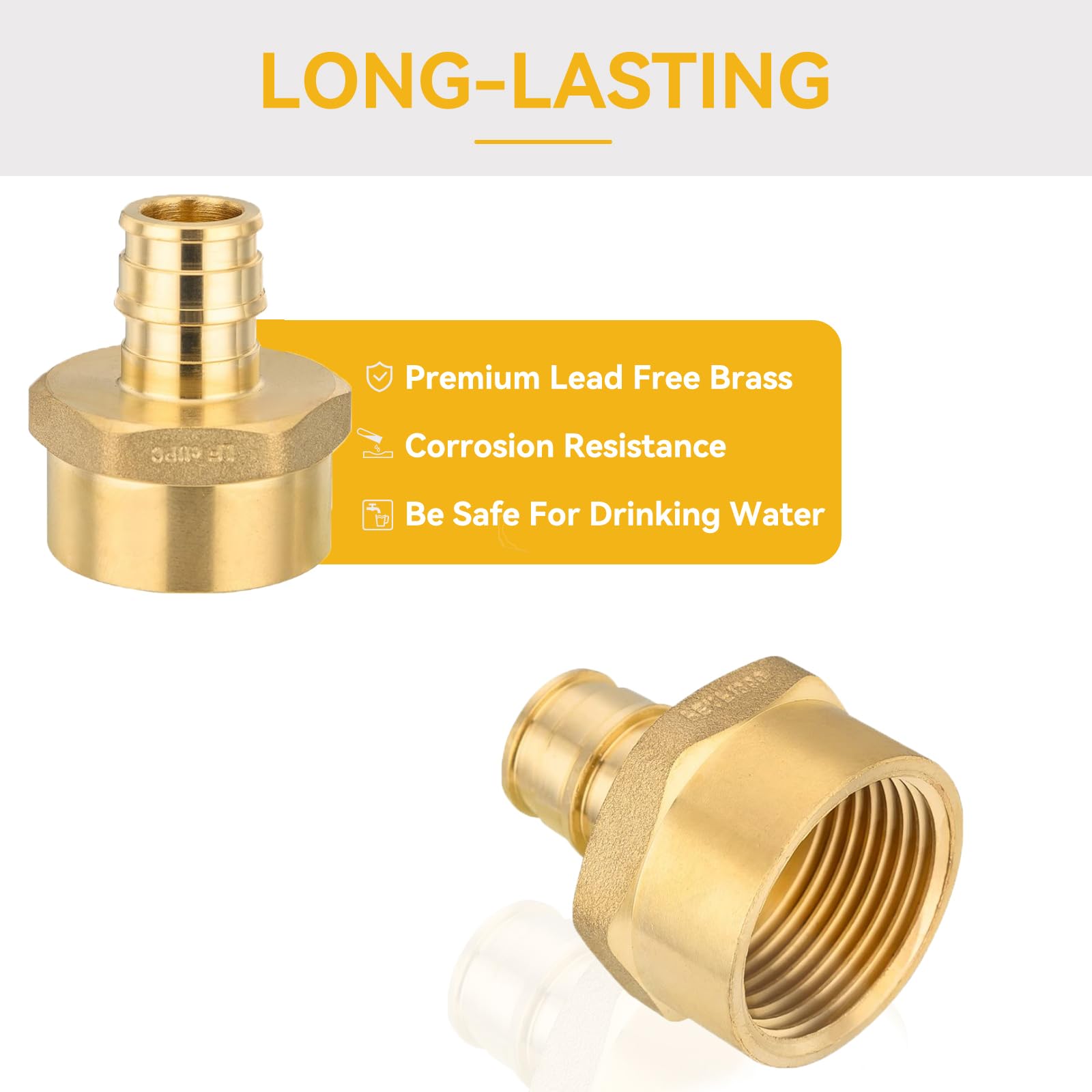 Paquete de 2 Accesorios PEX-A, PEX de 3/4 de Pulgada x NPT Hembra de 1 Pulgada, Accesorios de expansión roscados Hembra de latón para tubería PEX A, ASTM F1960, Cobre (PEX1960135-2Pack)