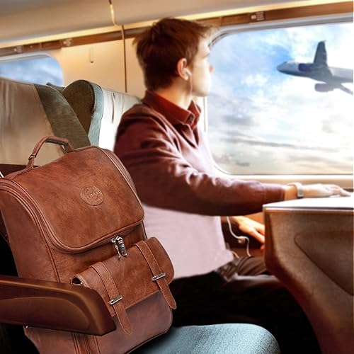 Miniatura 3 de Vintage Faux Leather Backpack, Slim Laptop Backpack Travel Waterproof Pack Weekend Daypack Bag for Men Women,Brown