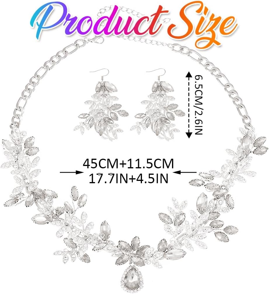 Aukmla Green Crystal Bridal Jewelry Set Gold Rhinestones Wedding Necklaces Earrings Sets Prom Costume Jewelry for Women and Brides - Image 7