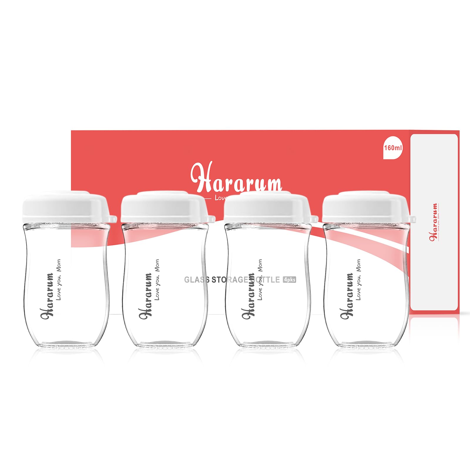 Bottiglie in Vetro per Latte Materno 4x 160ml | Senza BPA | a prova di perdite | lavabili in lavastoviglie, adatte al congelatore e al microonde | Bianco