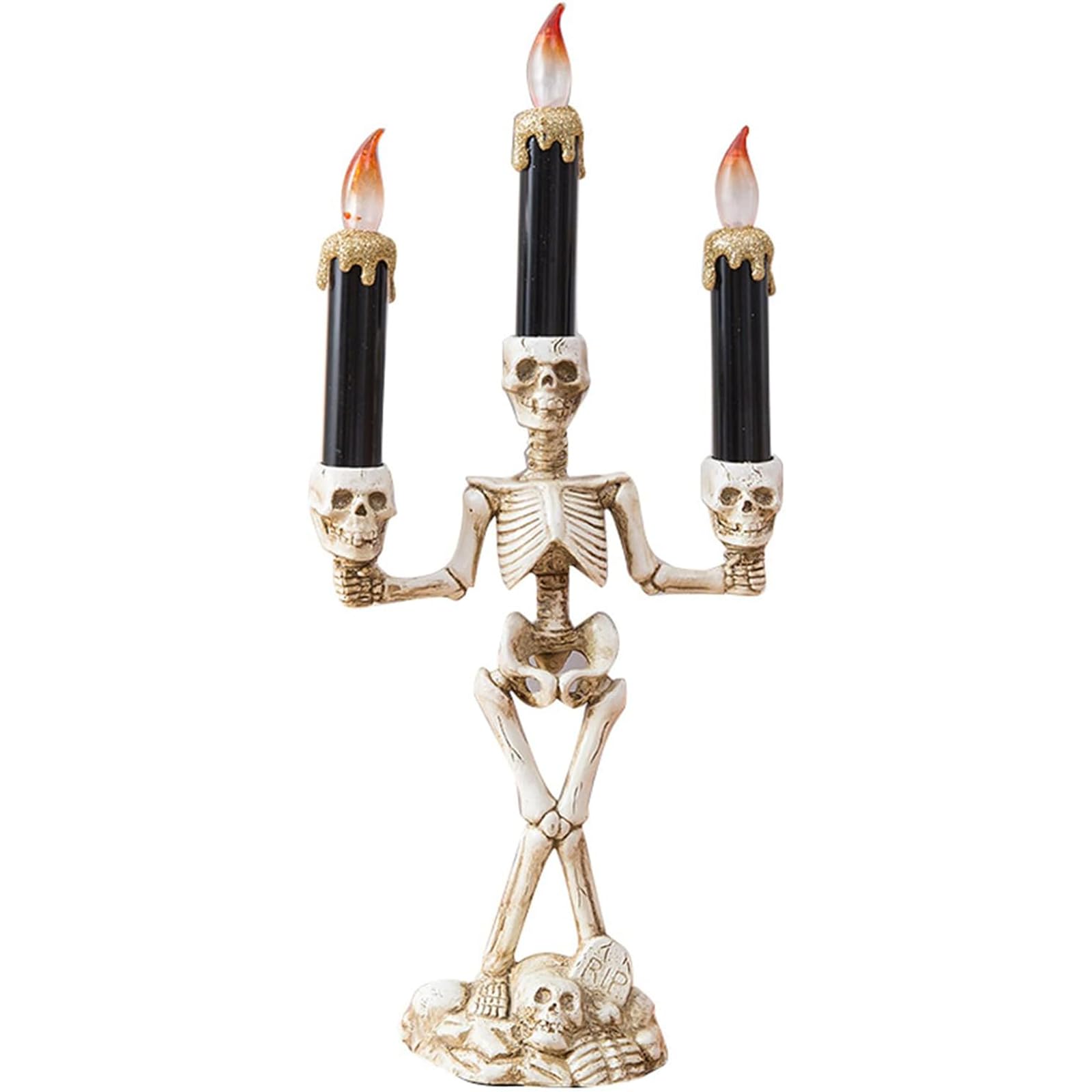 OYDAS halloween decorations,3 Head Flameless Candle Holder Lights,LED Halloween Candles Flameless,Halloween Skeleton Ghost Candle Holders Horror, Halloween Candle Lamp Scary Table Centerpiece (Gold)